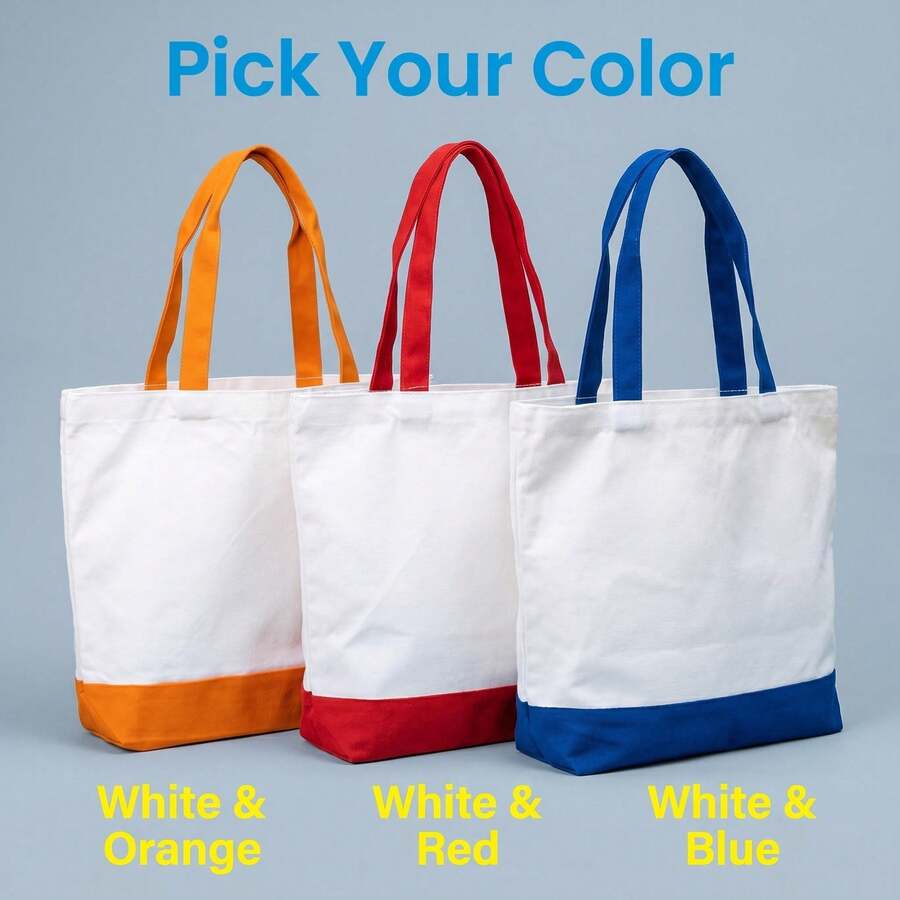 Colorblock Canvas Shoulder Tote Bag, Wide Comfortable Handle, Large Open Top For Easy Storage, 3 Available Colorways - View 1