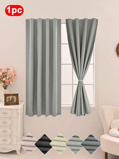 1pc Spring Polyester Solid Color Blackout Curtain, Thin, Lightweight, Hook And Loop Fixation, 100% Polyester Blackout & Sun-Shading, Classic Minimalist Design, Suitable For Bedroom, Living Room, Study And Other Windows Decoration, Room Decor