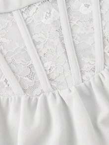 Elegante vestido de tirantes con fruncido en la cintura de color liso - Blanco - Ver 6