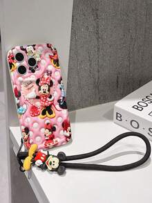 Disney Minnie Mouse Phone Case With Minnie Charm And Lanyard - Cute Minnie Protective Case With Plush 3D Collage, Multiple Outfits, And Pink Polka Dot Background, Equipped With Delicate Mickey Decorative Lanyard And Beaded Bracelet For Easy Carrying, Compatible With IPhone 17, 16, 15, 14, 13, 12, 11 Pro Series, Ideal For Birthdays, Holidays, Anniversaries, Graduation Gifts, Or Any Special Occasion To Surprise Family, Friends, Classmates, And Loved Ones. - trắng - Xem 5