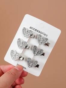 18pcs/Set Silver Rhinestone Heart/Star/Butterfly Hair Clips, Bangs Clips, Hairpins For Girls, Versatile Daily Use - Silver - View 6