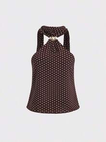 Top corto de tirantes con estampado de lunares lindo y encantador para mujer, para uso casual - Marrón - Ver 1