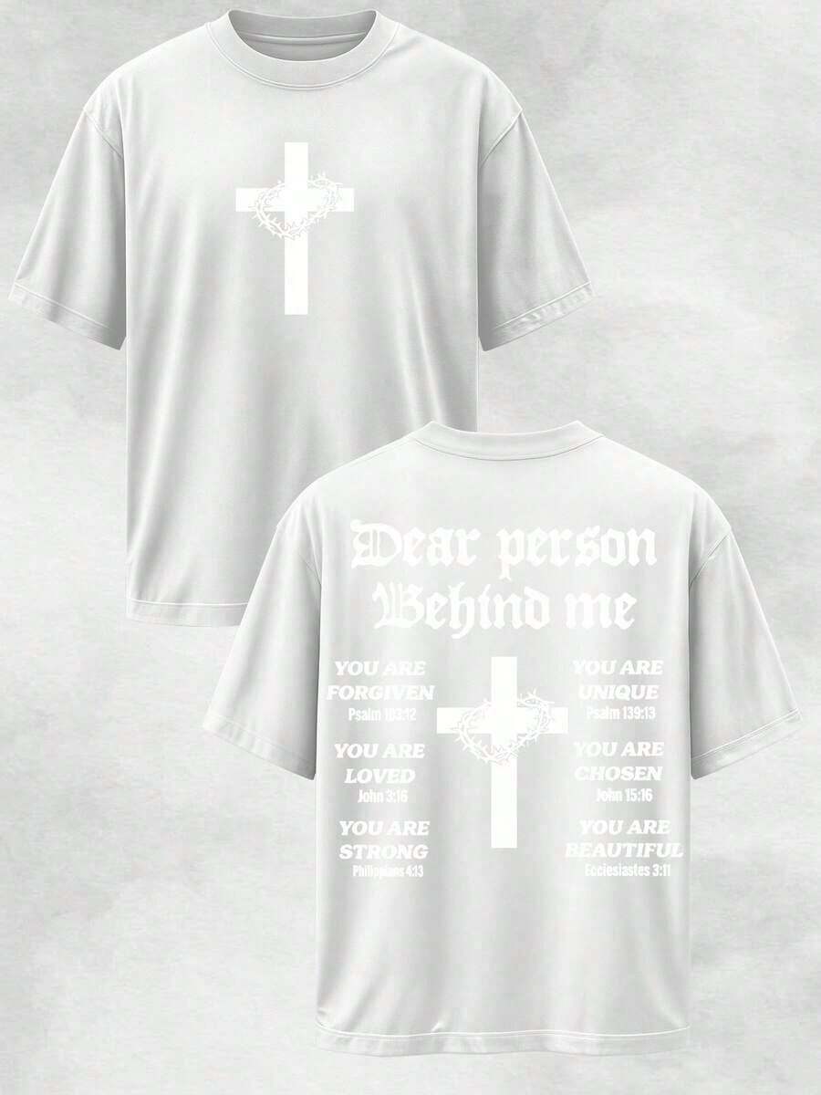 T-shirt à manches courtes et col rond pour homme, avec un motif graphique vintage inspiré d'une citation inspirante de la Bible chrétienne : "Cher, personne derrière moi." Coton doux, idéal comme cadeau religieux pour hommes et pour un usage quotidien. | Cadeaux pour hommes, Vêtements chrétiens, Mode masculine - Blanc - Voir 1