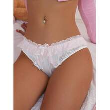 Women's Satin Bow Panty Lace Trim Low Rise Cute Bikini Underwear Silky Panty Brief - Hồng - Xem 6