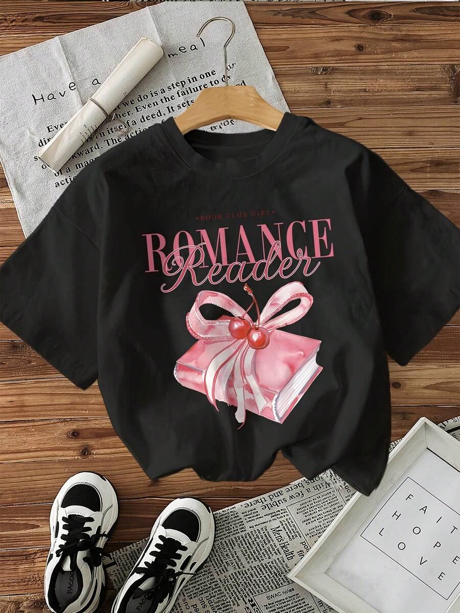 Short-Sleeved, Round-Neck T-Shirt With A Print For Romance Readers - Black - View 1