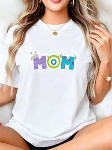 Classic Mommy Monsters Print T-Shirt, Heat Transfer, Lovely Style For Moms, Summer T-Shirt - Putih - View 1