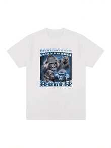 Men's Plus Size Anime T-Shirt Born To Forced To Wipe Funny Gorilla Graphic T-Shirt Fashion Short Sleeve T-Shirt Casual Men's Plus Size T-Shirts - 白色 - 查看 6