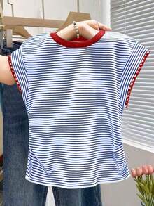 Nueva camiseta de manga corta con bloques de color y rayas, ropa de primavera/verano - Multicolor 8 - Ver 2