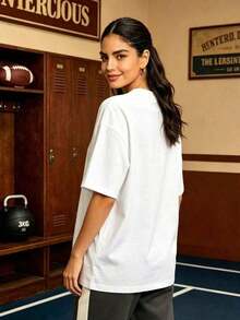 ropa de calor mujer Camiseta de manga corta con cuello redondo suave y casual de verano para mujer, estilo béisbol, universitario, tops para salir, algodón, vintage, estilo callejero europeo y americano, casual deportivo, estilo unisex, estilo casual urbano, tops bonitos, generación Z, curvas, ropa Y2K, camisetas divertidas, tops para damas, conjuntos de vacaciones para mujer, top lindo, camiseta gráfica, conjuntos de primavera, camisetas holgadas, ropa de calle retro, estilo de los 90, estilo de los 2000, subcultura, top negro, tops blancos, atuendo de fiesta de los 90. - Blanco - Ver 3