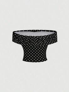 Blusa elegante de mujer con lunares y malla versátil, ideal para vacaciones de verano - Negro - Ver 8