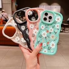 Flower Wavy Curved Colorful Painted Macaron Phone Case, Suitable For Galaxy/Honor/HW/ - Black - View 12