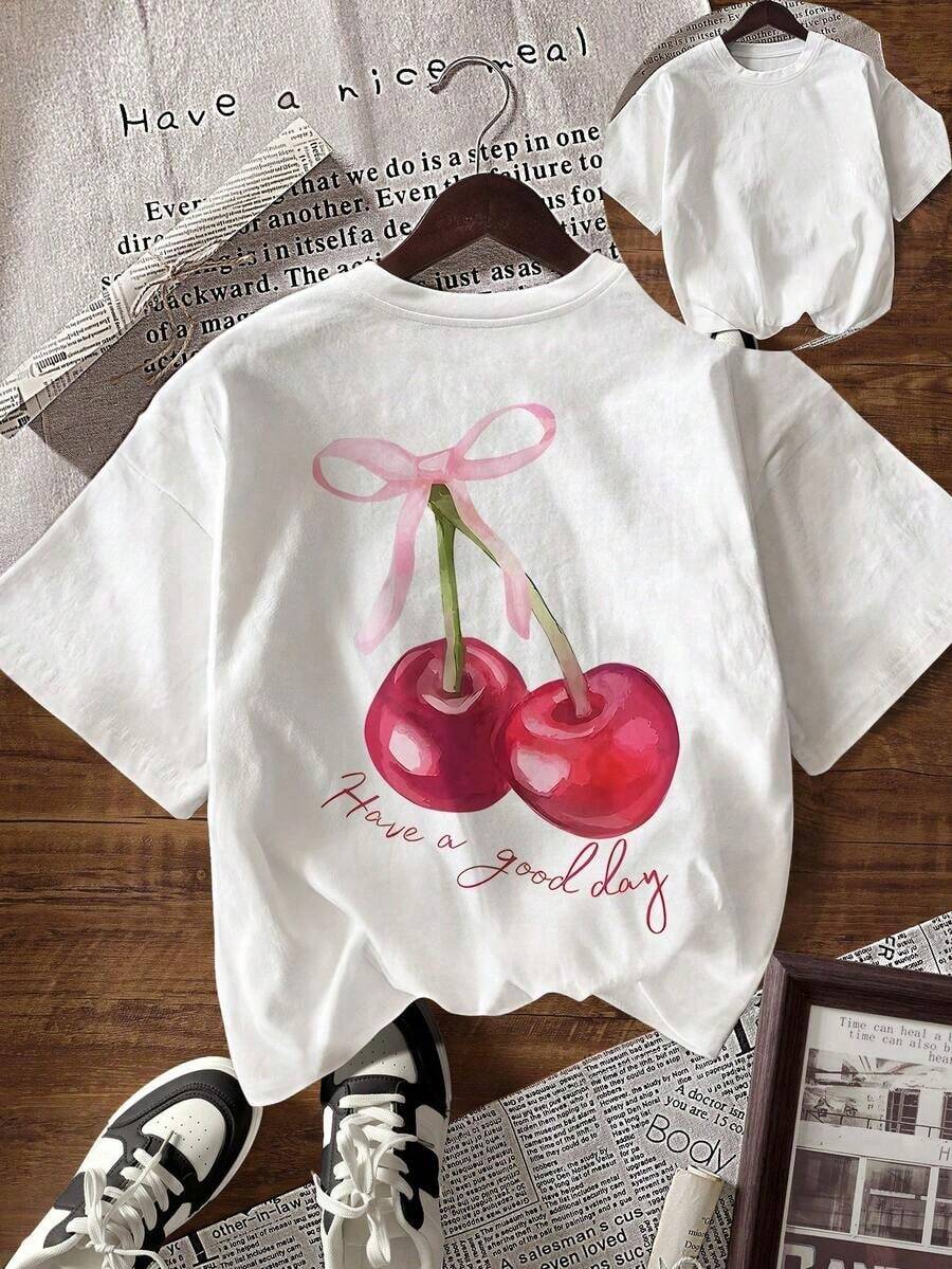 Camiseta gráfica de manga corta y cuello redondo con ajuste holgado para mujerPure-Cotton - Blanco 3 - Ver 1