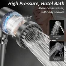 High Pressure Handheld Shower Head, 3 Modes 4-In-1 Multifunctional Massage Shower Head, Suitable For Skin Care. Includes 59-Inch Hose, Bracket And 5 Filter Cartridges - Shower + 1.5m Silver Pipe Fittings - View 3