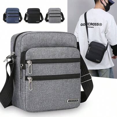Túi đeo chéo nam bằng nylon kiểu dáng thường ngày, màu đen/xám/xanh dương, thiết kế đơn giản, nhiều ngăn có khóa kéo, nhẹ và dễ mang theo, dây đeo có thể điều chỉnh, phù hợp cho văn phòng, đi làm, mua sắm, hoạt động ngoài trời, vật dụng cần thiết cho người đi làm, món quà lý tưởng cho bạn trai, bố, Giáng sinh, Ngày của Cha, Lễ Tạ ơn.