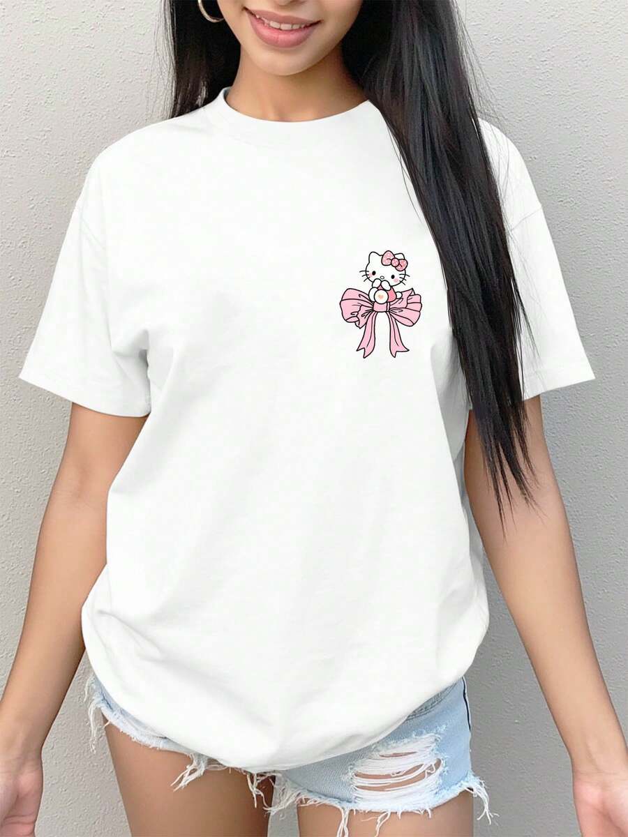 New Women's Officially Licensed Spring/Summer Printed T-Shirt, A Versatile Casual Loungewear Piece With A Round Neck And A Simple Yet Elegant Design. Women's Round Neck T-Shirt, Comfortable And Relaxed - High Quality - 白色 - 查看 1