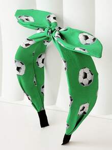 1pc New World Cup Soccer Print Headband With Bow & Rabbit Ears, Hair Clip Accessory Hairband - Multicolor - View 5