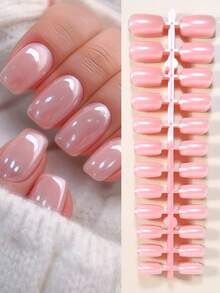 Agrega un toque de romance con 240 piezas de uñas postizas cuadradas medianas de color rosa perlado brillante con cobertura completa para mujeres y niñas. Uñas postizas adecuadas para uso diario, fiestas de verano y la oficina - Multicolor - Ver 1