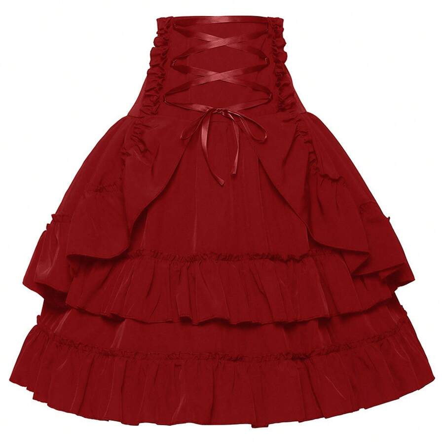 Stage Dance Wear - Court-style Midi Skirt - Red - View 1