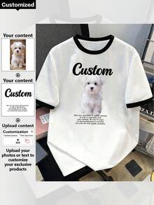 Kaos Pria Kustom yang Dipersonalisasi, Tambahkan Teks, Gambar, Logo, Foto Selfie Anda Sendiri, Kaos Pasangan Eksklusif - Putih - View 1