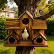 Casa de pájaros de madera vintage de lujo multicapa, nido colgante para el jardín, comedero de pájaros de madera para exteriores, nido de pájaros de madera antiséptica hecho a mano - Casa del pajarito N° 4 - Ver 5