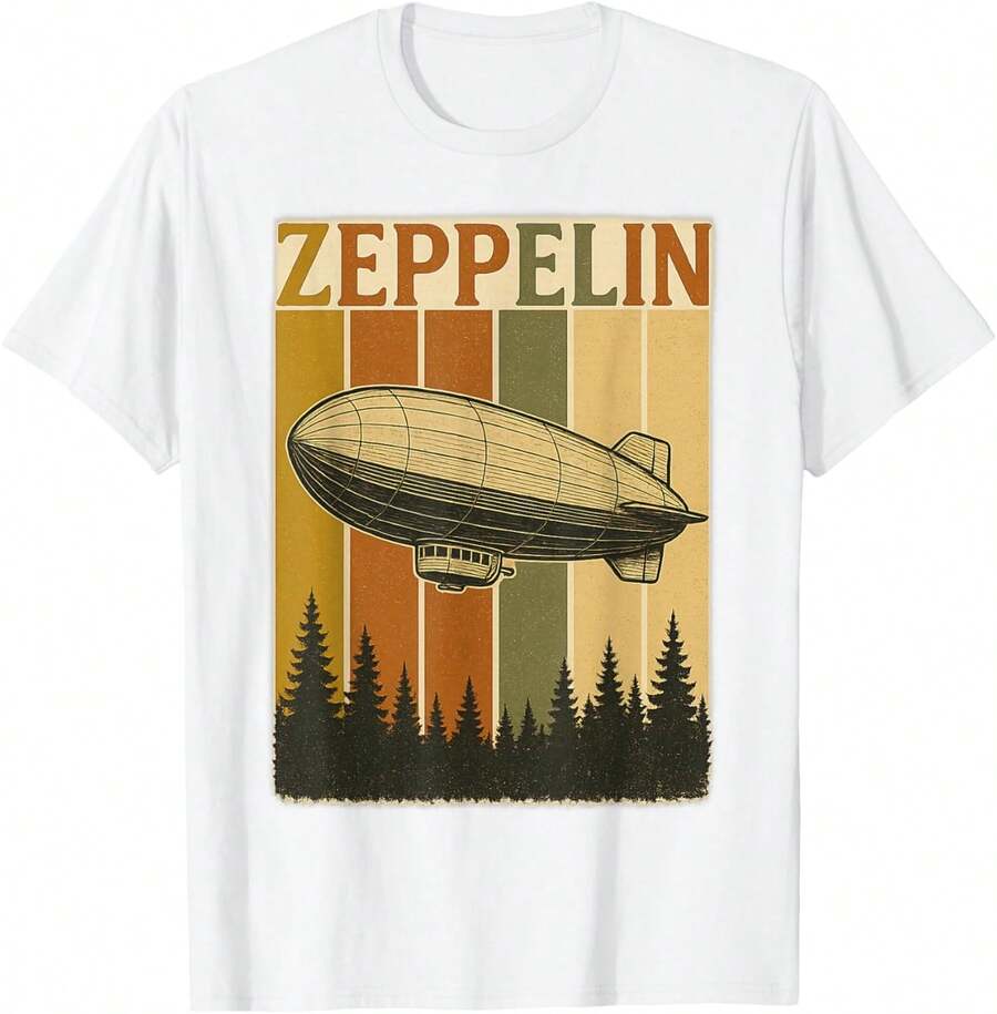 Camiseta de cuello redondoRetro Zeppelin Airship Shirt Vintage Rock Style Tee for Men T-Shirt,camisetas conmemorativas, ropa para niñas,San Valentín, productos de anime japonés, conjuntos para padres e hijos, San Valentín, hombres, camisetas gráficas, mujeres, camisetas gráficas, - Blanco - Ver 1
