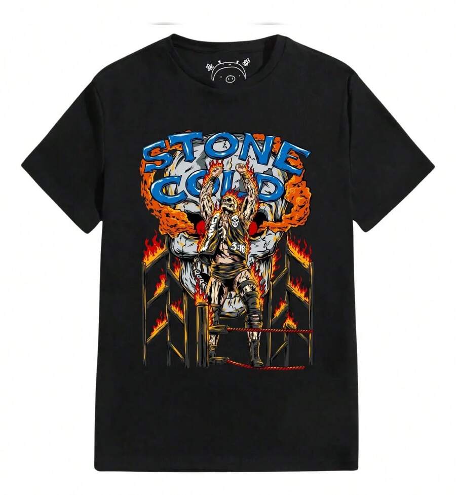 Steve Austin Stone Cold Wrestler T-Shirt 12 - Black - View 1