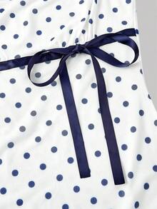 Vestido con estampado floral de pliegues de malla con lazo - Azul marino - Ver 4
