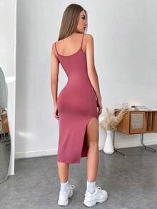 Vestido de espalda abierta de muslo con abertura - Rosa 2 - Ver 2