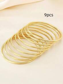 3.0mm寬純色拋光手鐲，不鏽鋼金 & 銀色光滑開口手環飾品，女款日常佩戴 - 3.0-金色銀色 - 查看 12