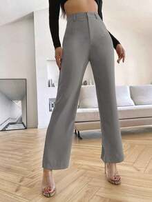 Pantalones de pierna recta unicolores - Gris Claro - Ver 1
