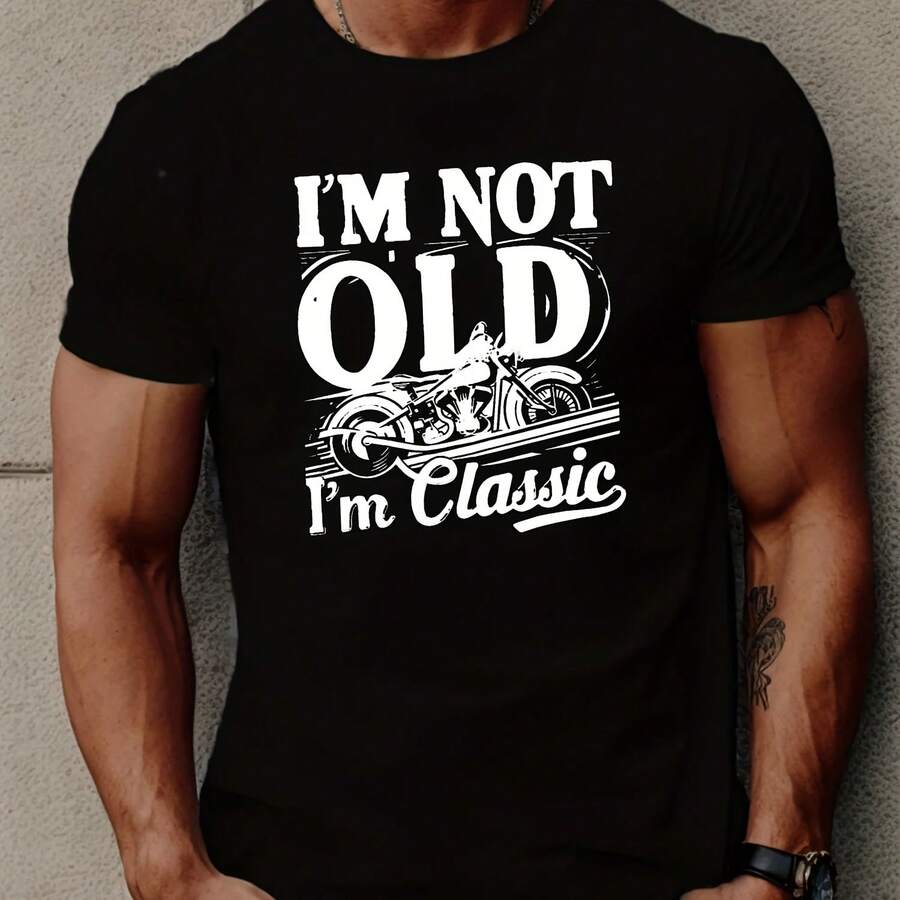 No soy un abulto, soy un clásico - Camiseta de hombre informal de manga corta, poliéster transpirable, estampado geométrico, cuello redondo - forma - Ver 1