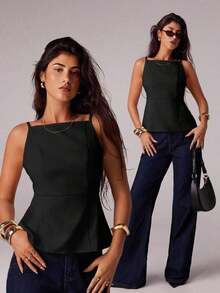 Parte superior sin mangas para mujer, adecuada para primavera y verano, con estilos románticos/de graduación/formales/de cumpleaños/de los 90/casuales de negocios/elegantes/de vestir occidental/para salir/de moda/casuales/Y2K/de club/de oficina/de cóctel/vintage/de festival rave/divertidos/elegantes/de dinero antiguo/de ropa urbana/de vacaciones/de conciertos de country/de trabajo/modestos/de vacaciones de primavera/de conciertos/de chica mala/básicos/de graduación - Negro - Ver 4