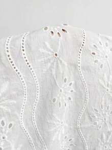 Camisa de mujer con escote en V con muesca, mangas abullonadas, blusa de manga corta - Blanco - Ver 7