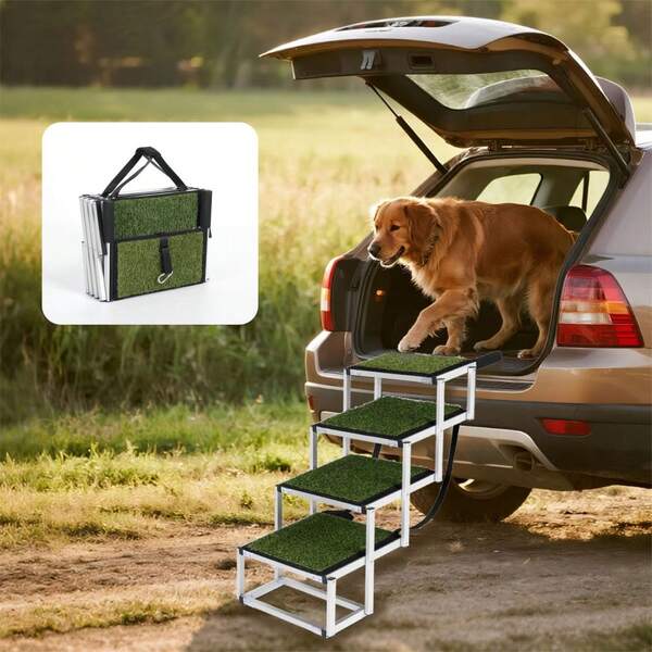 Foldable Dog Ramp For Cars, SUVs, Trucks, Portable Pet Dog Stairs For Large Dogs With Non-Slip Surface & Reinforced Design, Lightweight Yet Sturdy Supports Up To 250lbs