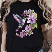Women's T-Shirt With Sparkling Golden Cherry Design - Black - View 1