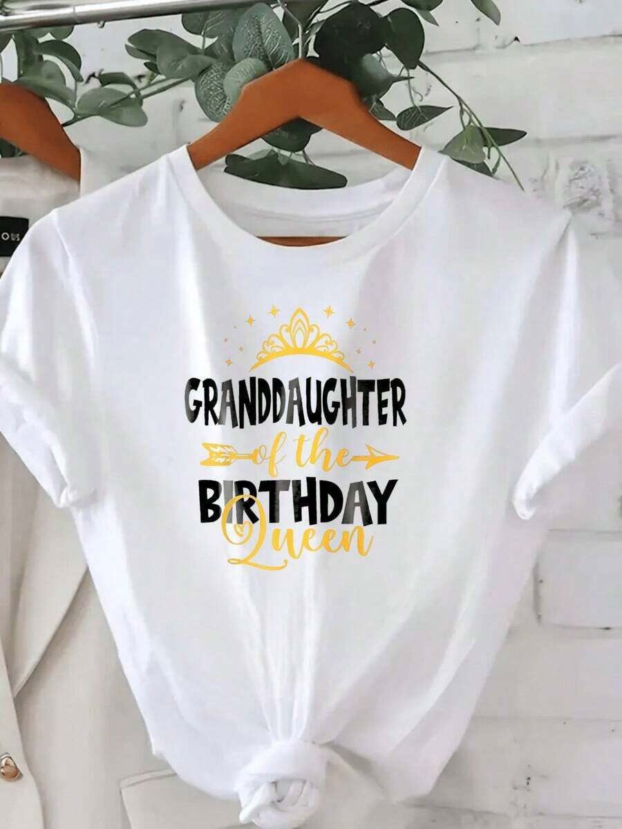 Cclothesta Women's Short Sleeve T-Shirt With Birthday Queen Grandmother Print, White T-Shirt With Dclothesado Design For Birthday Party Gift For Girl Or Teenager - 白色的 - 查看 1