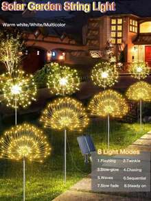 户外太阳能烟花灯,防水太阳能花园花卉灯,带地插,8种照明模式,感恩节万圣节装饰灯,适用于庭院、露台、花园、小径、别墅户外照明装饰,秋季装饰,家居装饰,情人节装饰 - 星星 - 查看 8