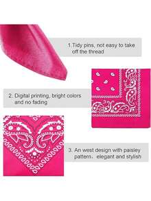 6pcs Unisex Hip Hop Stylish Rap Printed Scarf/Shawl/Headband, Suitable For Rock Music Festival, Travel, Party, Applicable For Both Men And Women - 6 Pieces Of Rose Red - View 2