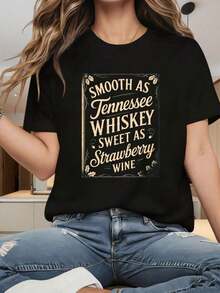 Camiseta de Mujer con Cuello Redondo y Mangas Cortas, Suave como el Whisky de Tennessee, Dulce como el Vino de Fresa. Camiseta Casual de Moda para Mujer, Camiseta Gráfica para Niñas y Mujeres. Estampado Divertido, Adecuada para Fiestas de Navidad, Actividades Deportivas, Fiestas de Vacaciones, Salidas, Deportes y Otros Regalos Festivos. - Negro - Ver 4