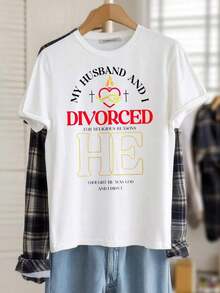 Camiseta Negra con Diseño de Humor Religioso sobre el Divorcio para Uso Casual - Blanco - Ver 3