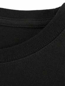 Camiseta de mujer cómoda, de cuello redondo, casual, de mezcla de algodón, de manga corta, suave y transpirable, estilo urbano de primavera/verano, blusas para mujer, camisetas gráficas de verano para mujer, camisa casual estampada, de manga corta y cuello redondo, moda urbana local de primavera/verano. - Negro - Ver 5