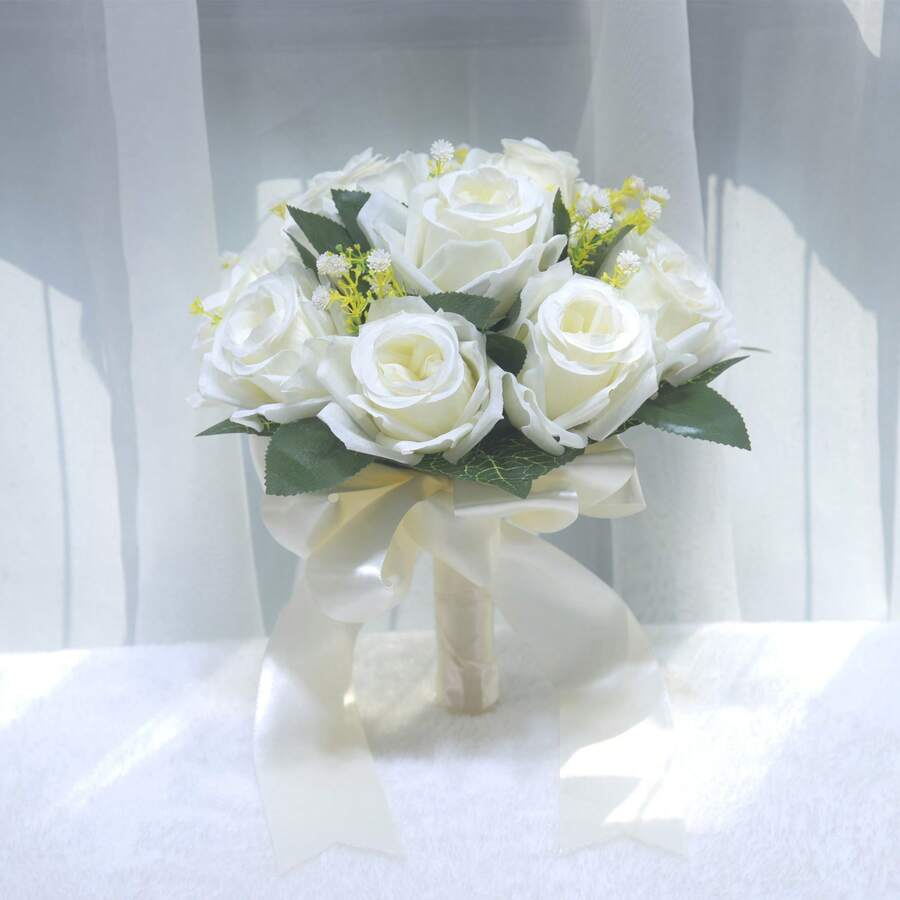 1件復古風人造新娘花束,玫瑰婚禮花束,求婚花束,婚禮花束,15歲生日慶祝花束,新娘花束,民事婚禮 - 彩色 - 查看 1