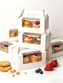 Hộp đựng bánh cupcake trong suốt có cửa sổ và tay cầm (5 chiếc/10 chiếc), thích hợp cho sinh nhật, tiệc tùng, bánh ngọt, bánh tart, đóng gói đồ nướng, đồ ăn ngày lễ và tiệc tùng. - Xem 3