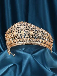 Corona da sposa barocca con lega d'oro e pietre preziose, fascia per capelli da donna. Adatta per matrimoni, feste di compleanno, feste di Ognissanti, decorazioni per costumi da donna - Champagne - Visualizzare 4