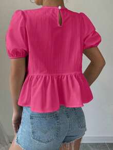Blusa con volantes y mangas abullonadas con lazo en la parte delantera - Rosa Fucsia - Ver 2