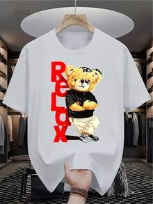Camiseta Casual de Cuello Redondo para Hombre, 100% Algodón, Ligeramente Elástica, Corte Regular, 180G, Camiseta con Gráfico de Oso de Peluche Relajado, Tallas Grandes, Camisetas con Gráficos Divertidos, Idea de Regalo Perfecta para Cumpleaños, Fiestas o Uso Diario - Negro - Ver 6