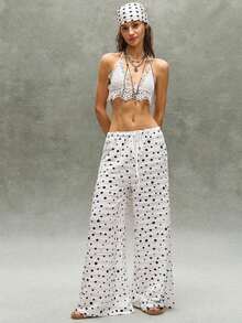 Bohemian Style Outerwear For Fall/Winter, Women's Casual Holiday Style High-Waisted Wide-Leg Pants With Lace Ruffles, Perfect For The Beach, Vacation, Western Country Style, Concerts, Daily Wear, Back To School, Halloween, Christmas - 淡粉紅色 - 查看 6