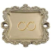 Vintage Style Gold Jewelry Dish Small Antique Trinket Tray For Rings Holder Unique Birthday And Wedding Gifts For Women Decor For Home Bathroom Accessories Measuring 4.9 X 4.3 Inches - Vàng - Xem 1