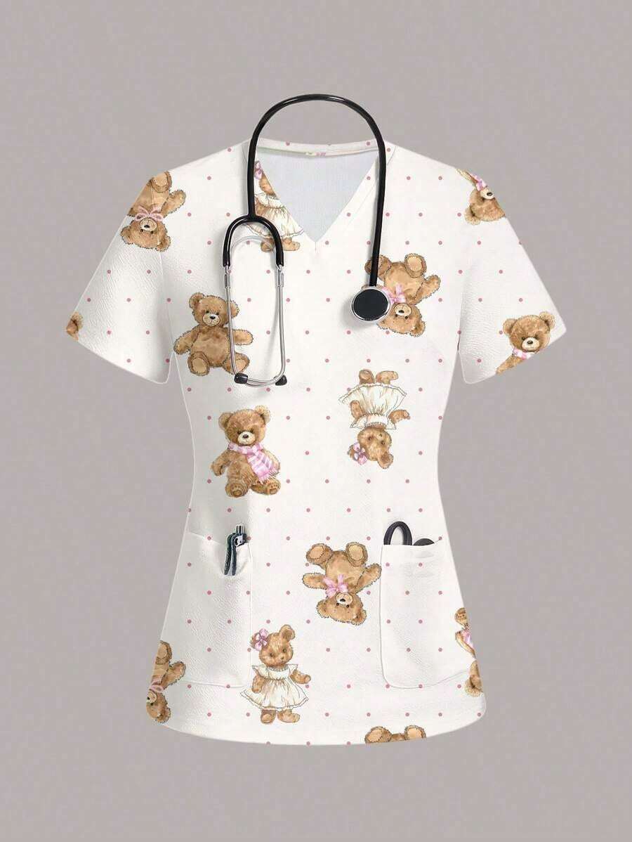 Top de pijama con estampado de dibujos animados para mujer - Blanco 4 - Ver 1