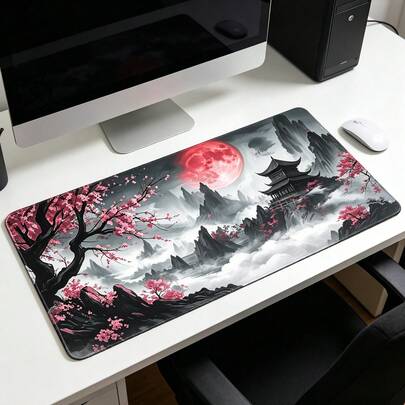 Large Esports Gaming Mouse Pad, Red Lone Tree Landscape Notebook Fantasy Pattern, Non-Slip, Washable Rubber Bottom Large Size Desk Mat Office Desk Additions, Computer Decoration Additions Desktop Decoration Stain-Resistant Gaming Mouse Pad
